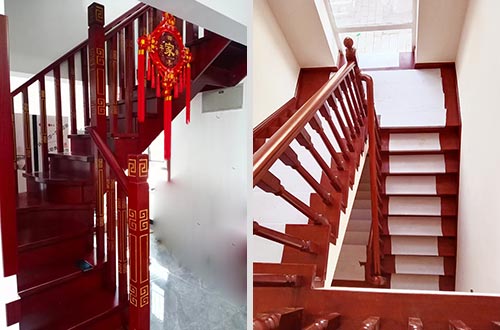 聊城自建别墅中式实木楼梯全屋定制设计效果图